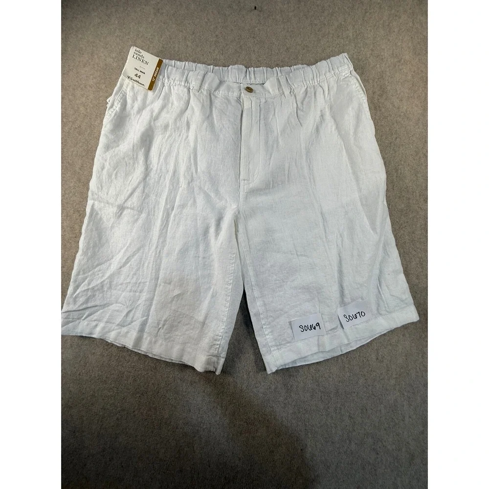 NWT Caribbean Isle Sands Linen Shorts Mens 44 Tall White 12 Inch Inseam